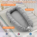 Baby Lounger - Baby Lounger for Newborn, 0-24 Months Baby Nest Breathable & Soft Portable Infant Lounger, Co Sleeper for Baby in Bed Floor Seat, Baby Essentials Gifts for Home and Travel- Little Grey - Image 2