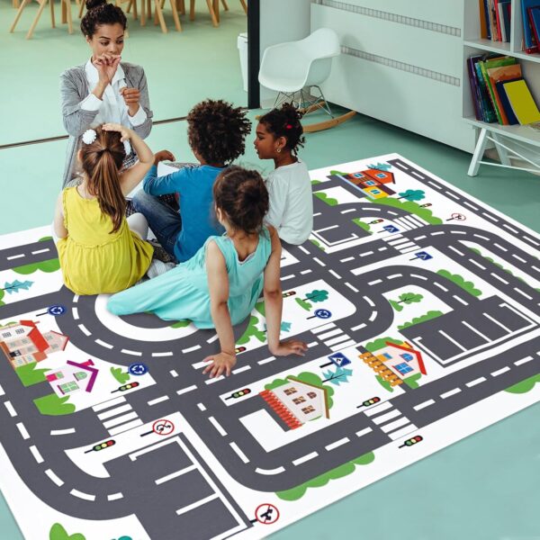USTIDE Large Soft Kids Rug City Life Road Traffic Playroom Play Mat for Baby Boys Girls Educational Nursery Rug for Children Bedroom Living Room Kids Room 120x180cm - Image 3