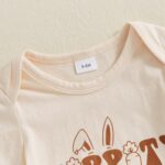 Vioyavo Baby Boy Girl Easter Outfit Newborn Clothes Letter Bunny Short Sleeve Romper Carrot Pants Knotted Hat 3 Piece Set - Image 5