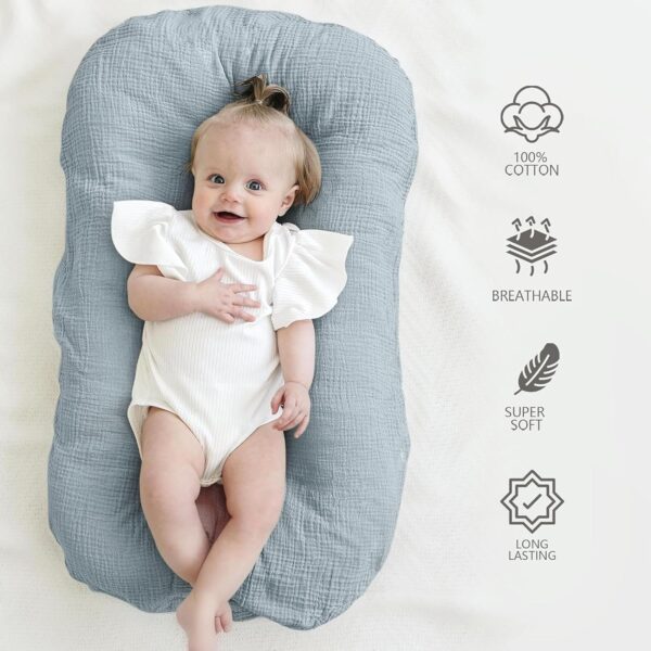Muslin Baby Cover for Newborn, Soft and Breathable 100% Cotton Lounger Slipcover Neutral, Pack of 2(Dark Blue) - Image 3