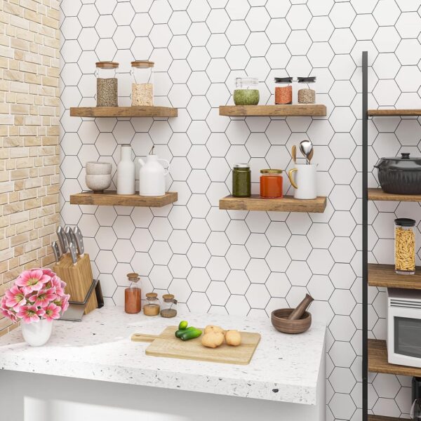 WOLTU 4 Pcs Floating Shelf Wooden Wall Shelves Storage Rustic Brown Display Shelf 40cm Long for Bathroom, Bedroom, Office, Living Room RG9372hov-4 - Image 2