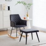 BTM Rocking Chair for Nursery, Rocking Chair with Footstool & Soft Cushion & Solid Wood Legs, Single Recliner, Lounge Chair for Living Room Bedroom/Office/Patio, Dark Grey