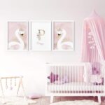 Swans Set of 3 Large Wall Art with Frames, Nursery Framed Wall Pictures, Playroom Wall hangings, Baby Girl Children Bedroom, A4, A3, A2, 20x30 in Black Frame A2 16.54 x 23.39 in / 42 x 59.4 cm - Image 2