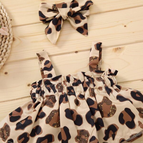 inlzdz Newborn Baby Girl Summer Clothes Outfits Leopard Print Straps Ruffle Crop Tops + Bowknot Shorts Bloomers Set - Image 3