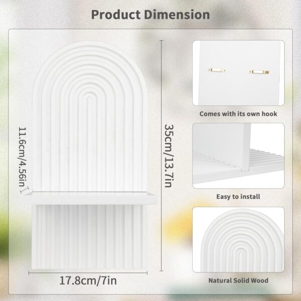 YiYa 2 Pcs Wood Shelves for Wall Decor Modern Boho Wall Shelf Arch Wood Floating Shelf Bohemian Hanging Shelf Display Shelving for Hanging Plants Photo for Living Rooms Bathroom - Image 3