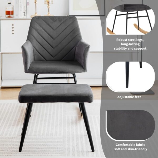 BTM Rocking Chair for Nursery, Rocking Chair with Footstool & Soft Cushion & Solid Wood Legs, Single Recliner, Lounge Chair for Living Room Bedroom/Office/Patio, Dark Grey - Image 6