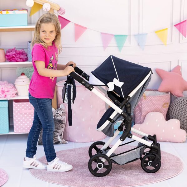 Bayer Design 18481AB Combi Doll&#039;s pram Neo Vario with Bag and Shopping Basket, Convertible into a Stroller, Height Adjustable, Blue, White - Image 7