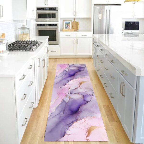 ZCLRUG Luxury Modern Rug 60x120cm Elegant Purple Gold Marble Abstract Bedside Mat Soft Non-slip Area Kitchen Rug Washable No Fading Carpet for Girls Room Dining Room Cottage Bathroom Office Nursery - Image 3