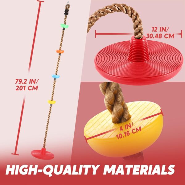TURFEE Climbing Rope Tree Kids Swing with Platforms and Disc Swings Seat,Outdoor Indoor Backyard Playground Swingset Accessories Single Disk 6 Ft Outdoor Climbing Rope,Carabiner &4 Ft Tree Strap - Image 3