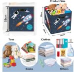 Clastyle 3 Pcs Space Kid Storage Cube Organizer Set Rocket Closet Clothes Cube Storage Bin Blue Nursery Toddler Toy Box Chest Astronaut Book Shelf Basket - Image 2