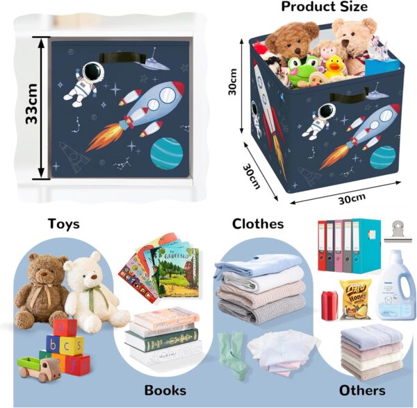 Clastyle 3 Pcs Space Kid Storage Cube Organizer Set Rocket Closet Clothes Cube Storage Bin Blue Nursery Toddler Toy Box Chest Astronaut Book Shelf Basket - Image 2