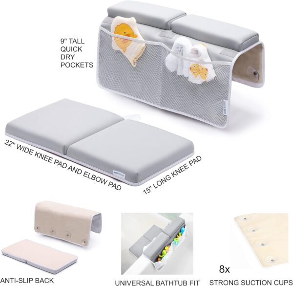 Bath Kneeler and Elbow Rest Pad, 1.75 inch Extra Thick Baby Bath Kneeling Pad and Elbow Pad for Bathtub. Bath Tub Elbow Pad with Infant Toy and Baby Accessories Organizer, Grey - Image 7