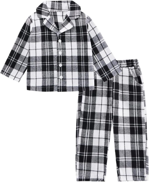 Naiyafly Kids Pajamas Set Plaid Button Down Pyjamas for Girls Boys Toddler Christmas Sleepwear Baby PJS 2 Piece Shirts Tops Pants Nightwear Homewear 18 Months - 6 Years - Image 2