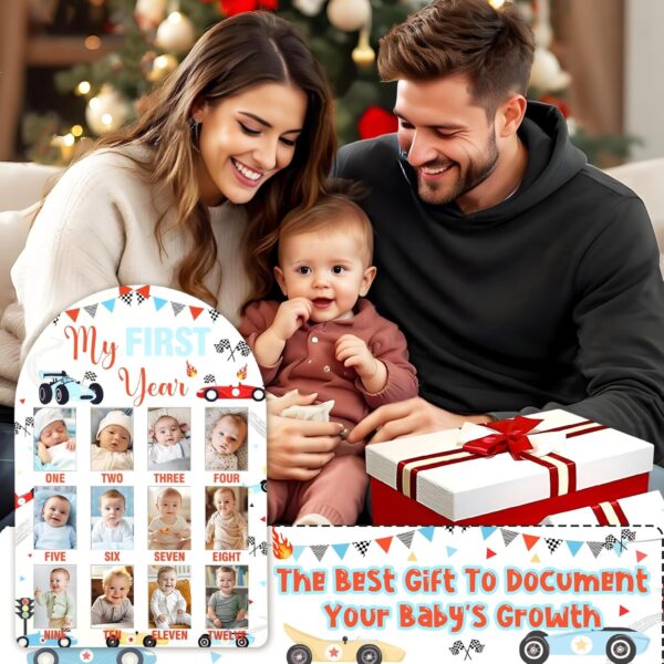 Cheerupp Race Car My First Year Photo Frame Board, One Year Birthday Wooden Picture Frame, Newborn 12 Months Milestone Picture Memories Display Board, Gifts for 1st Birthday Nursery Keepsake - Image 4