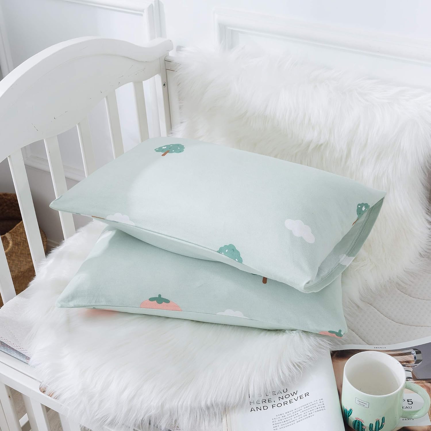 81ii4pDMVZL._AC_SL1500_.jpg Household Cotton Jersey Knit Toddler Pillowcases for Nursery Pillow, Soft and Breathable Travel Pillow Cases with Envelope Closure, for Boys and Girls, 13" x 18" 2 Pack (Mint) - Image 1