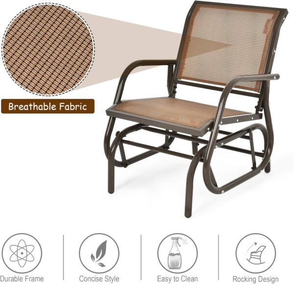CASART Outdoor Glider Chair, Garden Swing Chair with Sturdy Steel Frame, Single Seat Glider Rocking Chair for Patio, Backyard and Poolside (Brown) - Image 2