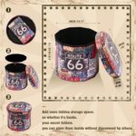 Bonlife Round Ottoman Storage,Folding Storage Organiser Toy Chest,Retro Faux Leather Footrest Stool Seat for Living Room 15"(Multicoloured) 38x38x38cm - Image 3