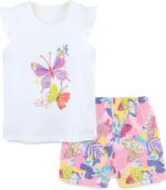 TCWWBB Girls Summer Short Outfits Clothes Set Kids Toddler Cute Unicorn Bunny Animal Print Short Sleeve Cotton T-Shirt Dresses Tops and Shorts 2 Piece Crewneck Clothing Set Age 1-7 Years Old