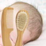 com-four® Baby brush and baby comb from 0 months for newborns and toddlers - Baby hair brush made of bamboo with soft sheep's wool (Comb + hairbrush - sheep) - Image 2