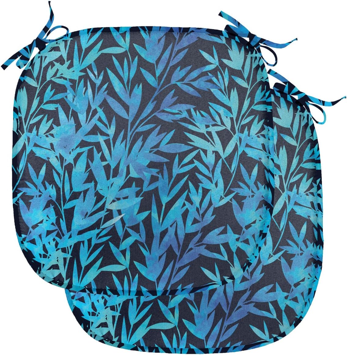 81jJVQEpMVL._AC_SL1500_.jpg Lunarable Leaf Print Chair Seating Cushion Set of 2, Watercolor Hawaiian Inspired Nature Exotic Silhouettes on Dark Back, Anti-Slip Seat Padding for Kitchen & Patio, 16"x16", Violet Blue Turquoise - Image 1