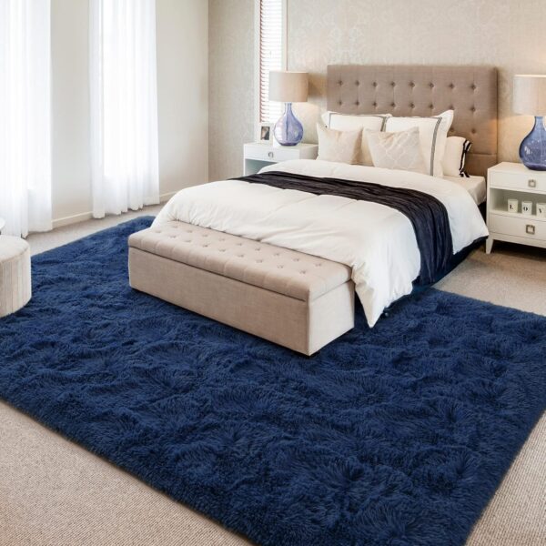 Hutha 8x10 Large Area Rugs for Living Room, Super Soft Fluffy Modern Bedroom Rug, Navy Blue Indoor Shag Fuzzy Carpets for Girls Kids Nursery Room Home Decor - Image 3