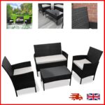 DIVCHI Garden Furniture Set Rattan Patio Conservatory Balcony Indoor Outdoor 4 Seater Piece Glass Top Coffee Table Sofa Loveseat with Cushions (Black) - Image 7