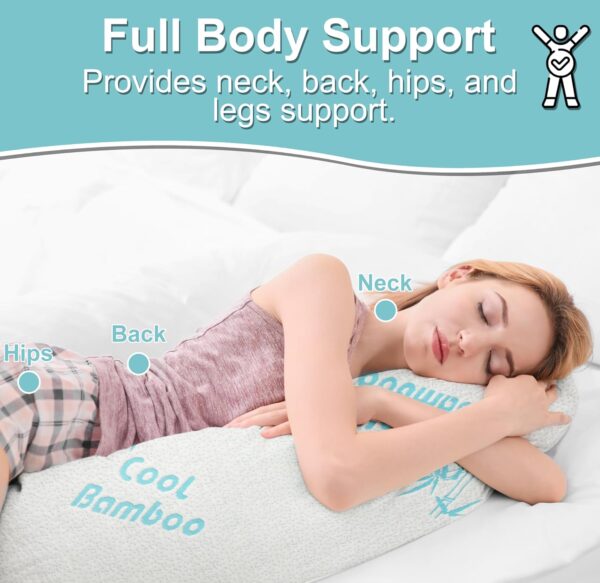 Cooling Bamboo Full Body Pillow for Sleeping, Shredded Memory Foam, Long Pregnancy Pillows for Adults, Washable & Removable Zippered Breathable Hypoallergenic Bamboo Cover Firm Side Sleeper Hug Pillow - Image 2