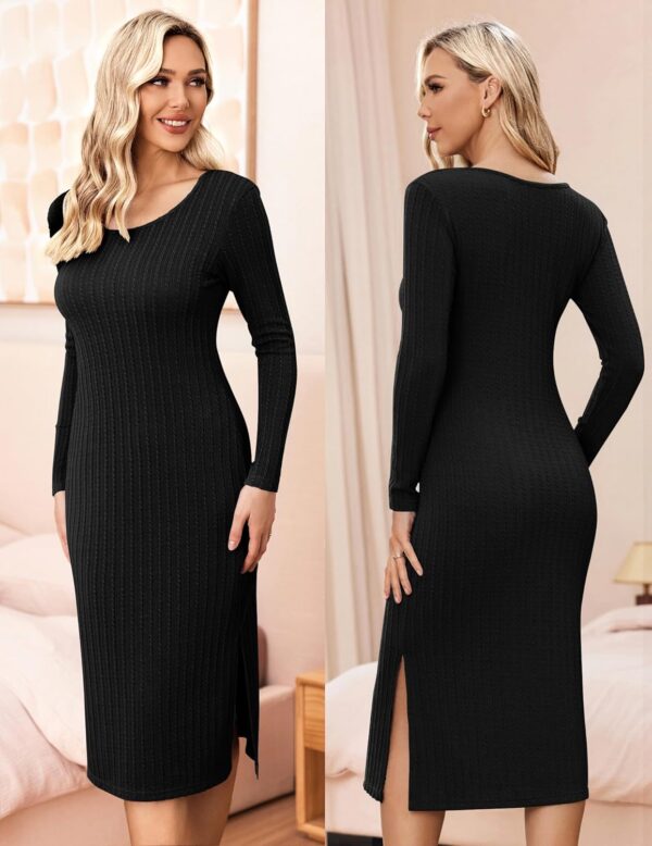 Ekouaer Maternity Dress Rib Knit Long Sleeve Side Slit Bodycon Dresses Pregnancy Baby Clothes, S-XXL - Image 2