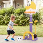 Maxmass 4 in 1 Kids Basketball Hoop Set, 9 Levels Toddler Basketball Stand with Electronic Scoreboard, Soccer Goal, Ring Toss, Golf Set, Kids Sports Activity Center for Boys Girls (Purple+Yellow) - Image 9