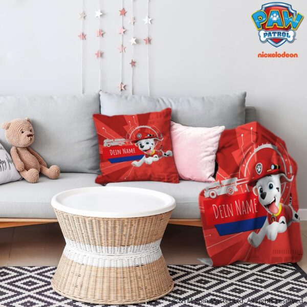 PICANOVA – PAW Patrol Marshall Cushion with Name 30x30 cm – Kids' Personalized Cushion – Decorative Pillow with Filling and Pillowcase – Throw Pillow with Name – Children's Cushion with Dog Cartoon - Image 3