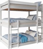 Blisswood Bunk Bed, 3ft Triple Bunk Bed With Ladder High Sleeper Kids Bed, Solid Pine Wood Kids Children Bed frame For Home (White, L197 x W96 x H198 cm)
