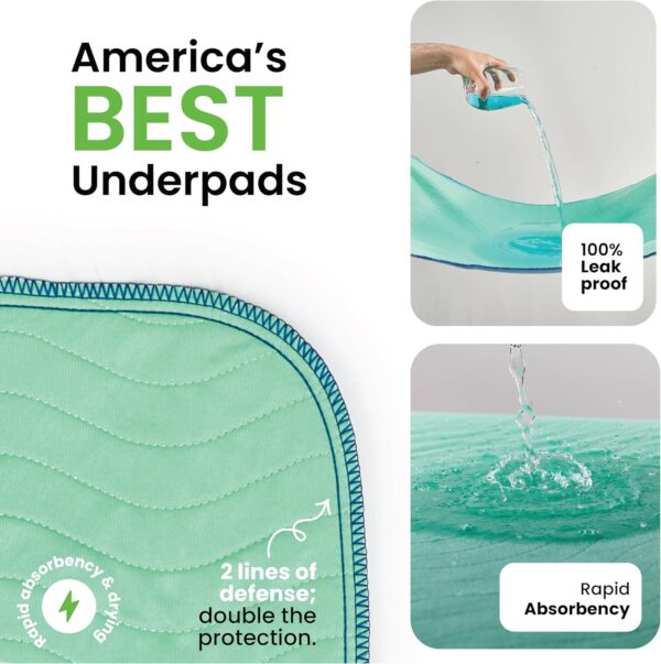 IMPROVIA® Washable Underpads, 34" x 52" (Pack of 4) - Heavy Absorbency Reusable Incontinence Pads for Kids, Adults, Elderly, and Pets - Waterproof Protective Pad for Bed, Couch, Sofa, Furniture, Floor - Image 2