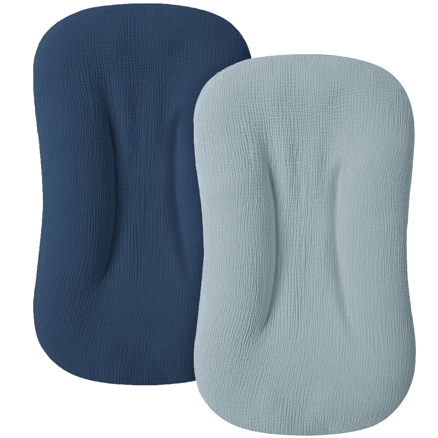 81kVg01HBQL._SL1500_.jpg Muslin Baby Cover for Newborn, Soft and Breathable 100% Cotton Lounger Slipcover Neutral, Pack of 2(Dark Blue) - Image 1