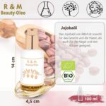 R&M Jojoba Oil - 100% Organic Cold Pressed Jojoba Oil for Face, Body, Hair And More - Beautiful Skin, A Pure Face & Shiny, Strong Hair - Fair Trade 100ml Pump Bottle - Image 4