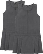 Pack of 2 - Girls Pleated School Pinafore (Heaton) Heart Zip Grey Black 3-16 Years