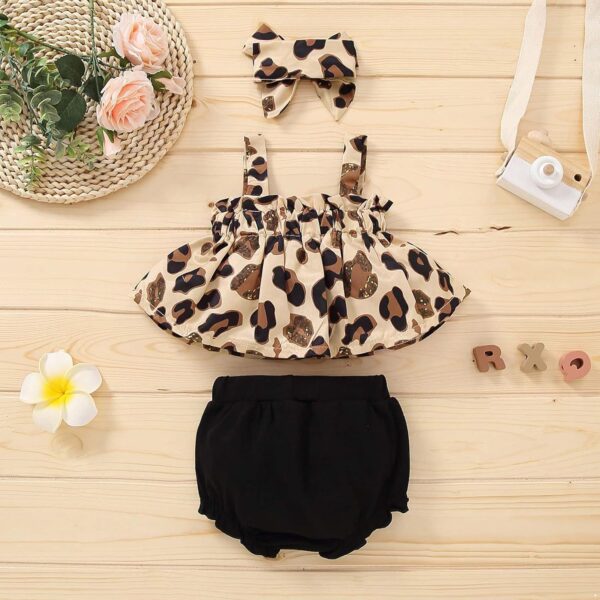 inlzdz Newborn Baby Girl Summer Clothes Outfits Leopard Print Straps Ruffle Crop Tops + Bowknot Shorts Bloomers Set - Image 2