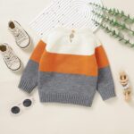 Baby Toddler Knitted Pullover Kids Girls Boys Cartoon Fox Print Graphic Color Block Patchwork Long Sleeve Cable Chunky Crew Neck Warm Cotton Acrylic Button Oversized Knit Jumper Casual Sweater - Image 3