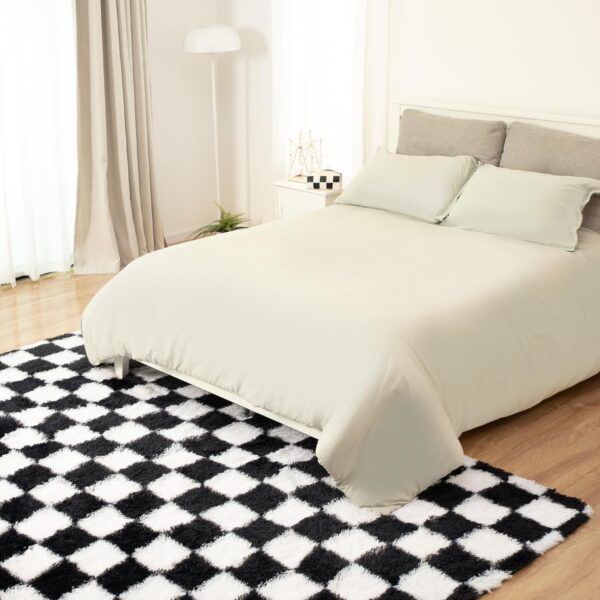 Super Soft Rug for Bedroom, Black and White Area Rug Classic Checkered Shaggy Rug Anti-Skid High Pile Soft Fluffy Rug Fuzzy Carpet for Living Room Bedroom Kids Room Nursery, Dorm Home Decor - Image 7