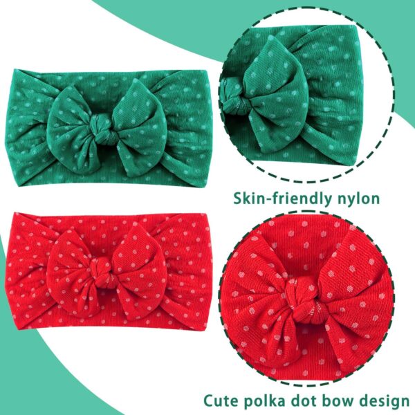 2Pcs Baby Headband Baby Turban Headband Baby Girl Headbands Baby Girl Bows Headband Newborn Headbands Baby Hair Bands for Newborn Baby, Toddlers(green/red) - Image 3