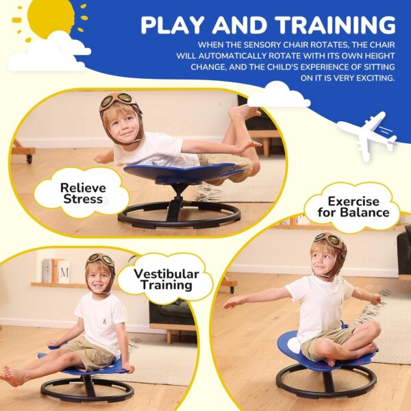Sensory Chair Sit and Spin Autism Sensory Products Autism Spinning Chair for Kids Swivel Training Body Coordination (Blue) - Image 3
