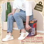 Bonlife Round Ottoman Storage,Folding Storage Organiser Toy Chest,Retro Faux Leather Footrest Stool Seat for Living Room 15"(Multicoloured) 38x38x38cm - Image 5