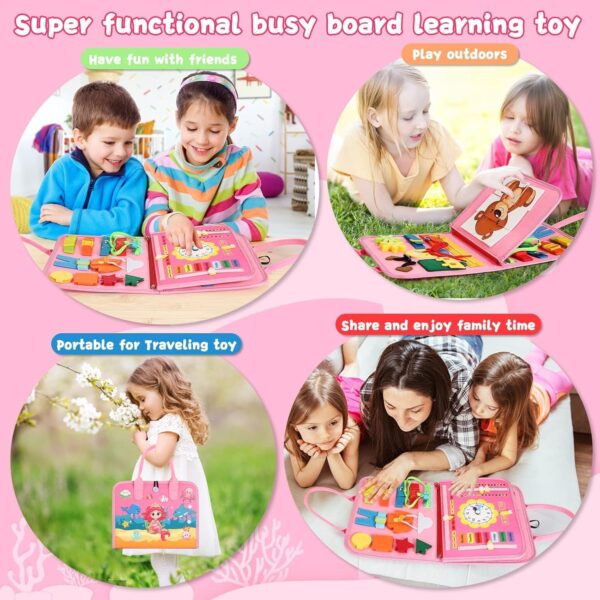 khlerox Busy Board Montessori Toy for Toddlers, Educational Learning Activity Sensory Board, Developing Sensory Toy for Fine Motor Skills, Travel Toy for Plane Car, Gift for Boys Girls (Pink) - Image 5