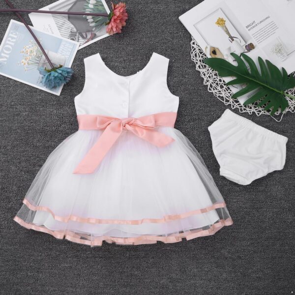 Riismen Baby Girls Christening Baptism Outfit Embroidered Princess Dress with Bloomers for Birthday - Image 4