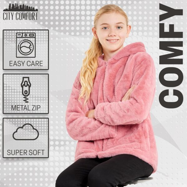 Girls Coat - Fluffy Hooded Zip Up Coat for Kids and Teenagers - Sizes 7-14 Years Cosy Stylish Winter Coat Outwear - Gifts for Girls - Image 5