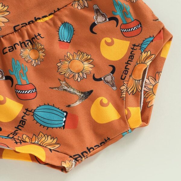 Western Baby Girl Clothes Boho Cow Print Short Sleeve Tassel T Shirt Top + Bloomer Shorts Set Infant Summer Outfits - Image 5