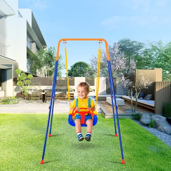 VEVOR 3-in-1 Toddler Swing Set with 4 Sandbags, Foldable Metal Stand, Easy to Assemble, Swingset Indoor/Outdoor for Kids Aged 3+, Blue+Yellow, 9.35 kg - Image 8
