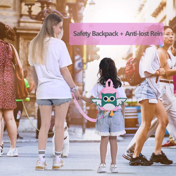 Toddler Safety Harness Backpack with Rein Baby Walking Leash Anti-Lost Safety Wrist Cuff with Lock 1.5m Children Walking Backpack-Owl-Pink - Image 7