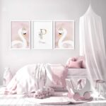 Swans Set of 3 Large Wall Art with Frames, Nursery Framed Wall Pictures, Playroom Wall hangings, Baby Girl Children Bedroom, A4, A3, A2, 20x30 in Black Frame A2 16.54 x 23.39 in / 42 x 59.4 cm - Image 4