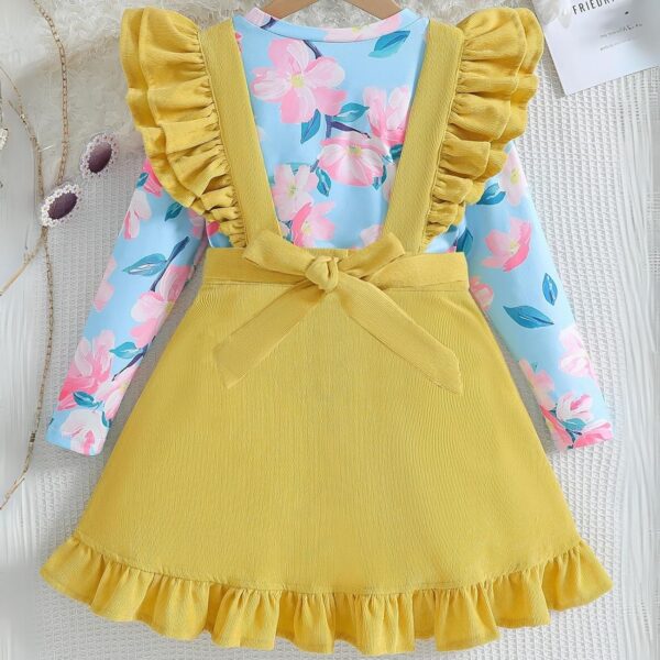 Xumplo Baby Girl Dress Suspender Skirt Set Infant Ruffle Floral Spring Dresses Little Girls Long Sleeve Bow Dress - Image 4
