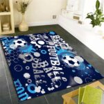 Football Rugs Boys Bedroom Living Room Rug Large 3D Graffiti Football Pattern Rug Blue Green Football Carpet Kids Teens Gaming Mat Washable Nursery Rug Runner Doormat (Navy blue,100x150cm) - Image 2